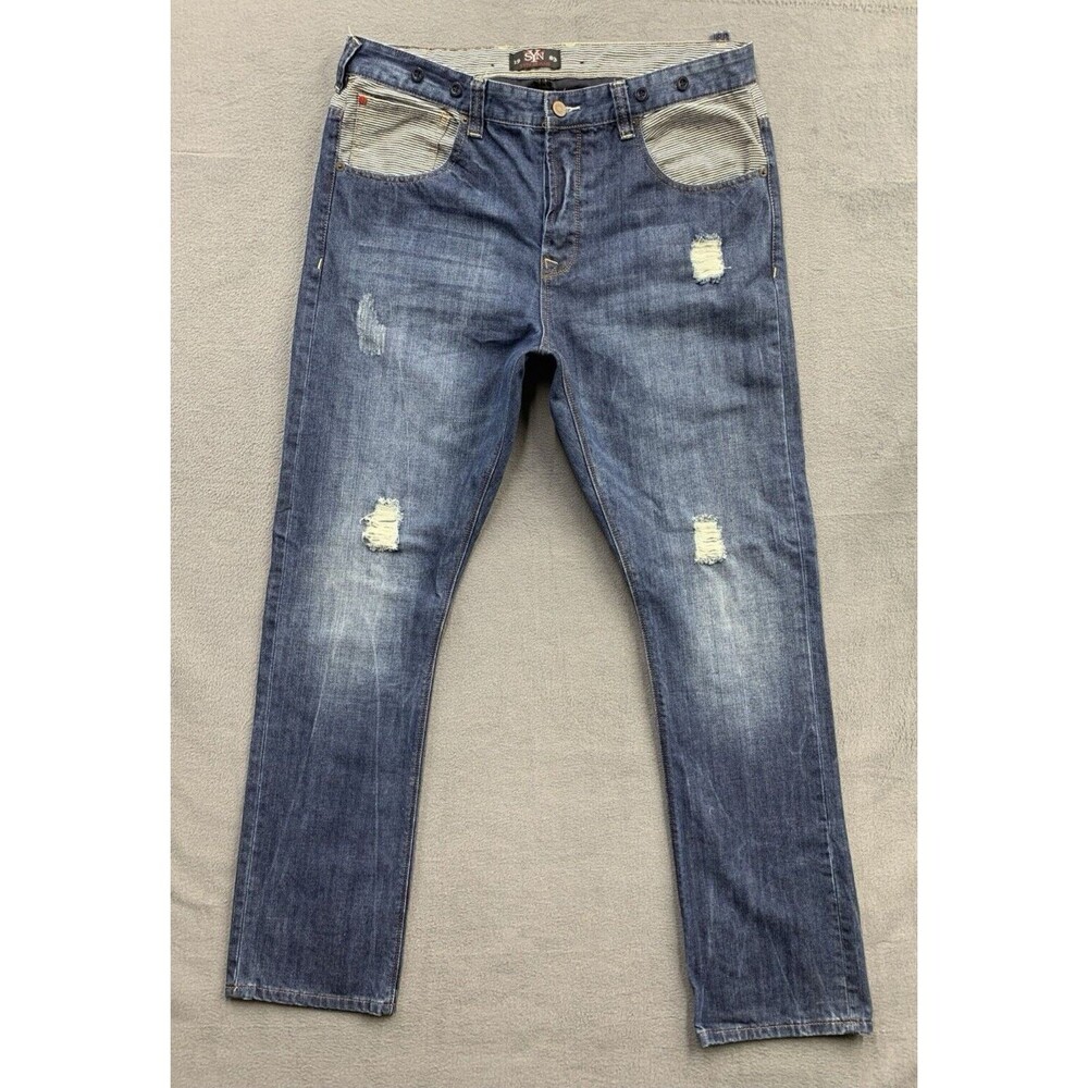 Original SYN Denim Jeans 1983 Men's Size 36X34 Blue Destroyed Distressed